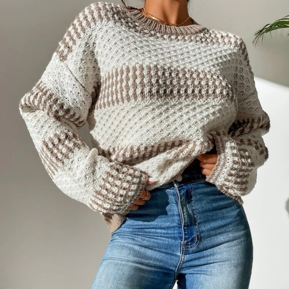 NWOT SHEIN SWEATER/JUMPER CREAM AND TAN - Picture 5 of 9